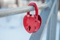 Metal lock in the form of a red heart, love background Royalty Free Stock Photo