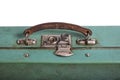 Metal lock and leather handle, a detail of an old, retro vintage suitcase Royalty Free Stock Photo