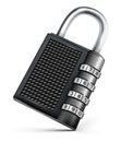 Metal lock with numeric code on white background