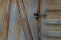 Metal locked padlock at Vintage railroad container doors gates Royalty Free Stock Photo