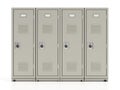 Metal locker storage cabinets for school, fitness club or gym isolated on white background. 3D illustration Royalty Free Stock Photo