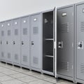 Metal locker storage cabinets for school, fitness club or gym in a row. 3D illustration