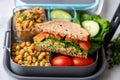 metal lunchbox with a vegan chickpea salad sandwich