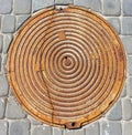 Metal manhole cover close-up Royalty Free Stock Photo