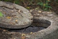 metal manhole cover, open old well