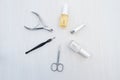 Metal manicure accessories and care products for nail and cuticle. Royalty Free Stock Photo