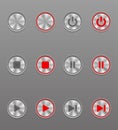 Metal media button set icons on and off position stock vector illustration Royalty Free Stock Photo