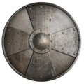 Metal medieval round shield with cross isolated on white 3d illustration