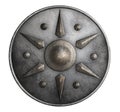 Metal medieval round shield isolated on white 3d illustration