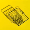 Metal mesh shopping basket in a supermarket. The view from the top. Royalty Free Stock Photo