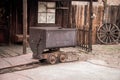 Metal mining cart for silver transportation in Calico, ghost tow Royalty Free Stock Photo