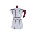 Metal moka pot, stovetop coffeemaker. Steel kitchen appliance, coffe kettle. Traditional tool for fresh Italian espresso