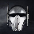 metal motorcycle helmet from star wars movie on black background