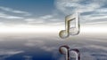 Metal music note under cloudy sky