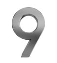 Metal numbers nine isolated with clipping path on white background, 3d rendering