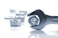 Metal nut in spanner Royalty Free Stock Photo