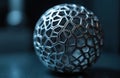 Metal object with complex geometric lattice structure. Intricate sphere form created by advanced 3d printing technology. Modern Royalty Free Stock Photo