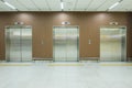 Metal office building elevator doors. Office interior