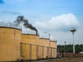 Metal oil tanks in Palm oil refinery plant .