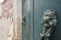 An metal old door knocker, Lion head Royalty Free Stock Photo