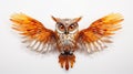 Metal Orange Owl Sculpture With Layered Translucency