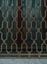 Metal ornamental lattice in front of old window