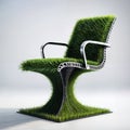 Metal outdoor chair all covered with green grass chair