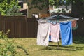 Outdoor drying rack with towels and clothing