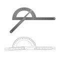 Metal and outline protractor ruler set vector illustration. Royalty Free Stock Photo