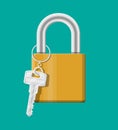 Metal padlock with key. Pad lock with keyring