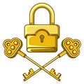 Metal padlock with old keys