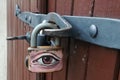 Metal Padlock with Painted Eye on It, Czech republic, Europe