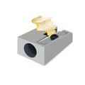 metal pencil sharpener with shavings. Vector illustration of sharpening a pencil. Design of a school poster, signboard