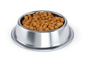 Metal pet bowl with dog food Royalty Free Stock Photo