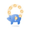 Metal piggy bank, long term investment strategy, arrow of growth, more money, revenue boost, financial performance