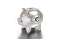 Metal piggy bank with security lock isolated on a white background. Savings protection concept. 3d illustration