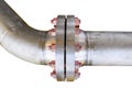 Metal pipe flanges with bolts on an isolated background, Pipe line in oil and gas industry and installed in plant or process