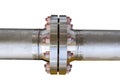 Metal pipe flanges with bolts on an isolated background, Pipe line in oil and gas industry and installed in plant or process