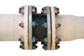 Metal pipe flanges with bolts on an isolated background, Pipe line in oil and gas industry and installed in plant or process.