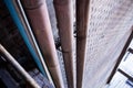 Metal pipeline under concrete ceiling of department store Construction