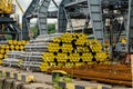 Metal pipes ready for shipment in sea port in Ukraine