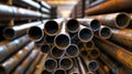 Stack of Metal Pipes on Factory Floor Royalty Free Stock Photo