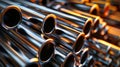 Stack of Metal Pipes on Factory Floor Royalty Free Stock Photo