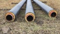 Metal pipes with thermal insulation of the district heating system for minimal heat loss. Sustainable heat pipes for the water