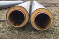 Metal pipes with thermal insulation of the district heating system for minimal heat loss. Sustainable heat pipes for the water