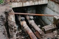 Metal pipes were excavated to check for breakdowns. Royalty Free Stock Photo