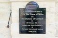 Metal Plaque Commemorating Prince of Wales and Duchess of Cornwall Royal Visit.
