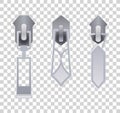 Metal or plastic fasteners, zippers. Fastener and zipper isolated, zippered accessories illustration. Set of silver Royalty Free Stock Photo