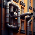 metal plastic pipes replacement of downpipes in the city Royalty Free Stock Photo