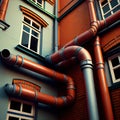 metal plastic pipes replacement of downpipes in the city Royalty Free Stock Photo